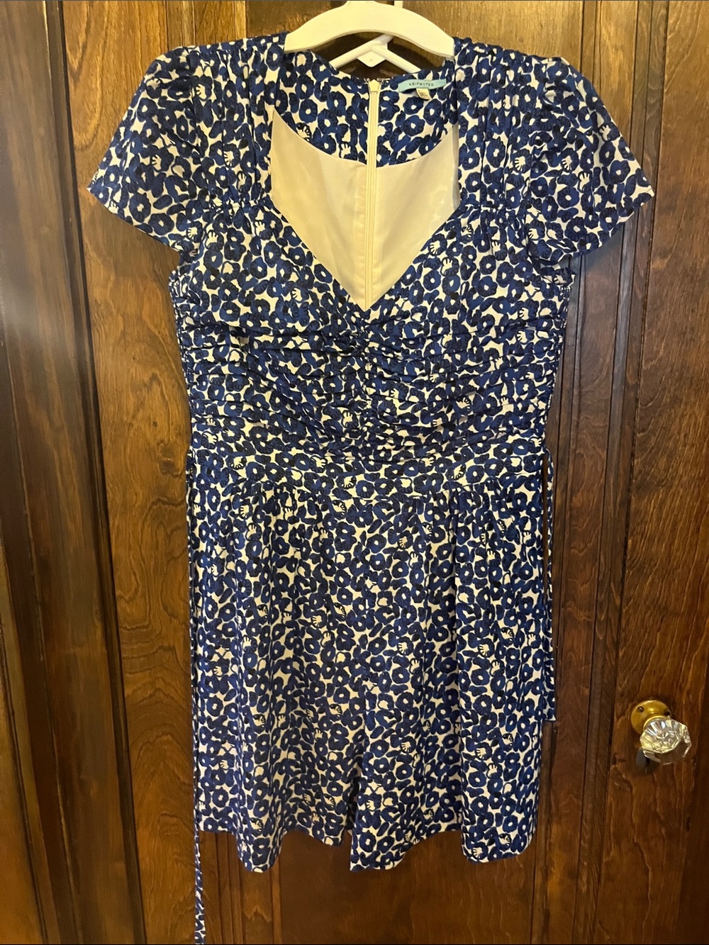 Anthropologie Blue Floral Cap-Sleeve Fit & Flare Dress - Women's
